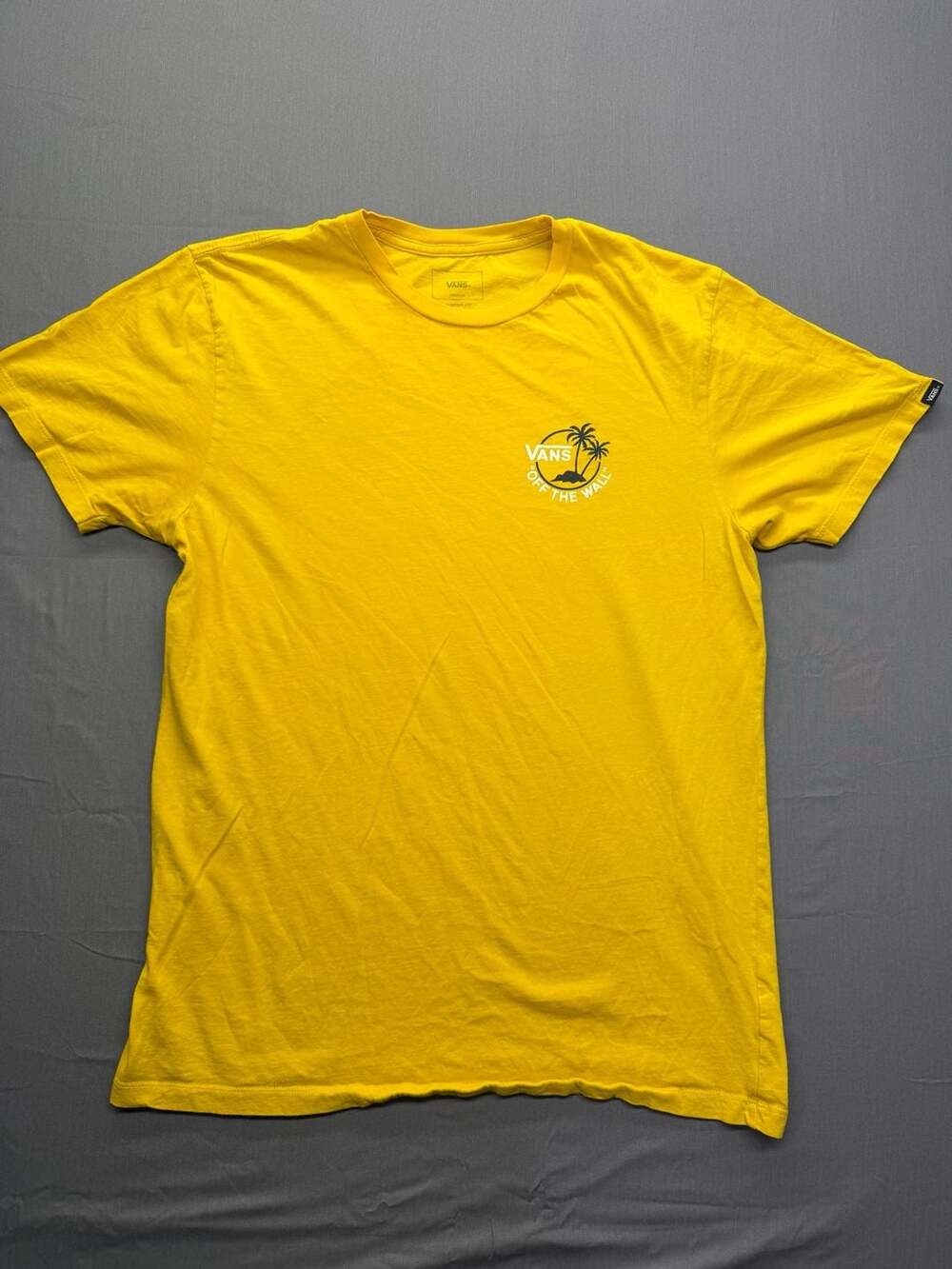 Vans Off The Wall Palm Tree Graphic Custom Fit T-Shirt Yellow Medium